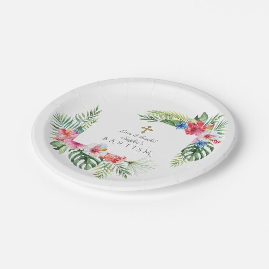 Exotic Hawaiian Tropical Floral Lijst Baptisme Papieren Bordje (Gekanteld)