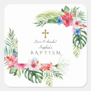 Exotic Hawaiian Tropical Floral Lijst Baptisme Vierkante Sticker