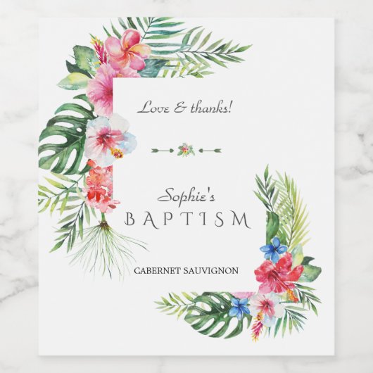 Exotic Hawaiian Tropical Floral Lijst Baptisme Wijn Etiket (Enkel label)