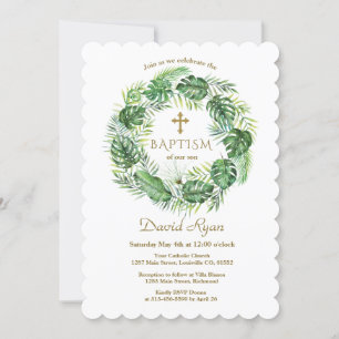 Exotic Hawaiian Tropical Leaves Wreate Christening Kaart