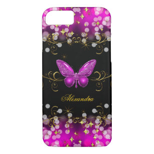 Exotic Hot Pink Gold Black Butterfly Sparkles iPhone 8/7 Hoesje