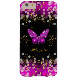 Exotic Hot Pink Gold Black Butterfly Sparkles Barely There iPhone 6 Plus Hoesje