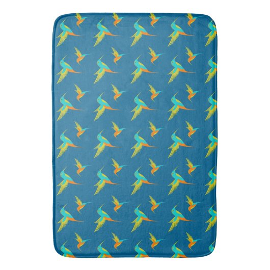 Exotic Hummingbird Pattern Blue Badmat (Voorkant Verticaal)