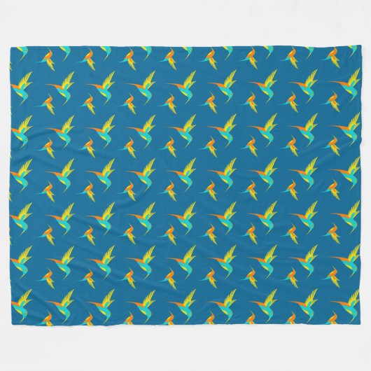 Exotic Hummingbird Pattern Blue Fleece Deken (Voorkant (Horizontaal))