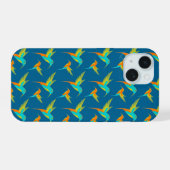 Exotic Hummingbird Pattern Blue iPhone 15 Case (Achterkant horizontaal)