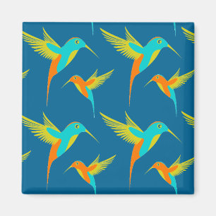 Exotic Hummingbird Pattern Blue Magneet