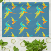 Exotic Hummingbird Pattern Blue  Theedoek (Gevouwen)
