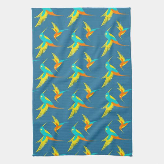 Exotic Hummingbird Pattern Blue  Theedoek (Verticaal)