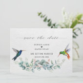 Exotic Hummingbirds Eucalyptus Protea Wedding Save The Date (Staand voorkant)