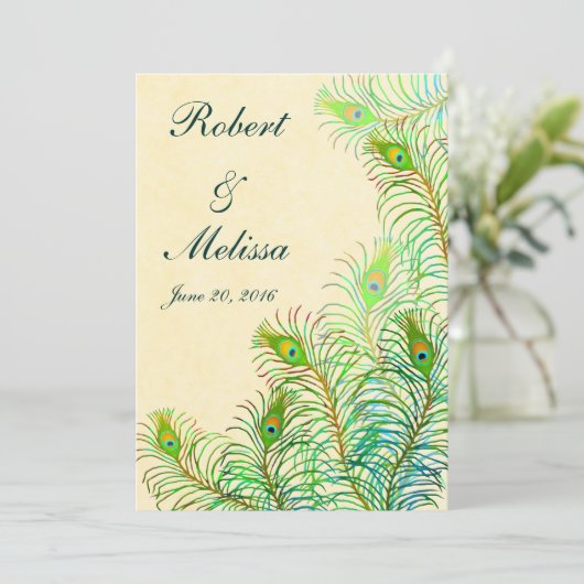 Exotic Indian Peacock Feathers Weddenschap Kaart (Staand voorkant)