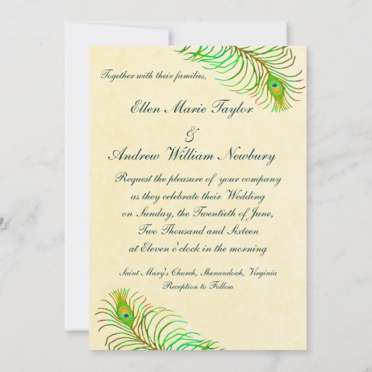 Exotic Indian Peacock Feathers Weddenschap Kaart (Achterkant)