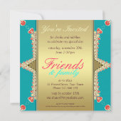 Exotic Lacy Aqua Gold Girls Uitnodigingen voor fee (Achterkant)