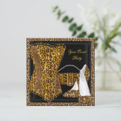 Exotic Leopard Black Gold High Hiel Shoes Party Kaart (Staand voorkant)