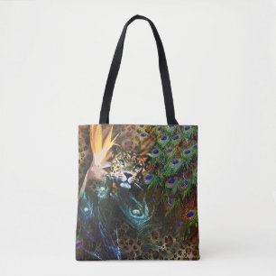 Exotic Leopard en Peacock Feather Safari Tote Bag