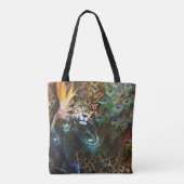 Exotic Leopard en Peacock Feather Safari Tote Bag (Achterkant)