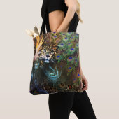 Exotic Leopard en Peacock Feather Safari Tote Bag (Dichtbij)