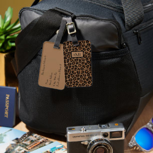 Exotic Leopard Print Monogramed Bagagelabel