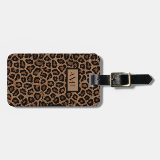 Exotic Leopard Print Monogramed Bagagelabel (Voorkant horizontaal)