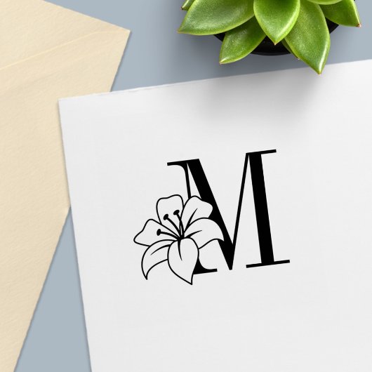 Exotic Lily Flower Monogram Initiaal Zelfinktende Stempel
