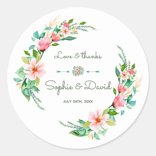 Exotic Luau Tropical Waterverf Floral Wedding Ronde Sticker (Voorkant)