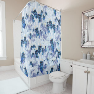 Exotic Mix Blue Bird Print Douchegordijn