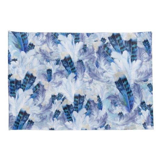 Exotic Mix Blue Bird Print Kussensloop (Achterkant-Rechts)