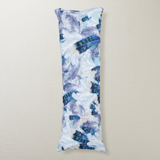 Exotic Mix Blue Bird Print Lichaamskussen (Voorkant Verticaal)