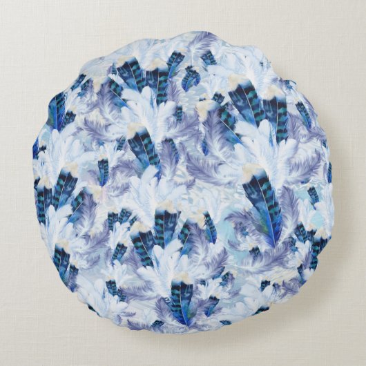 Exotic Mix Blue Bird Print Rond Kussen (Achterkant)