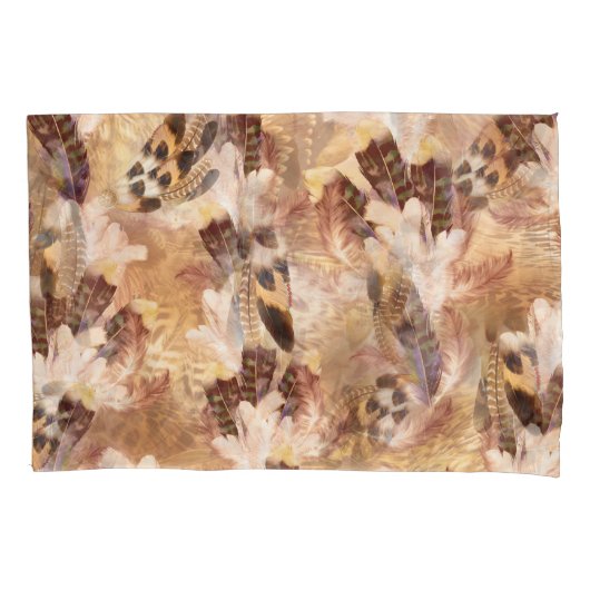 Exotic Mix Brown Tones Bird vether Print Kussensloop (Voorkant)