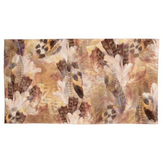Exotic Mix Brown Tones Bird vether Print Kussensloop (Voorkant-Links)