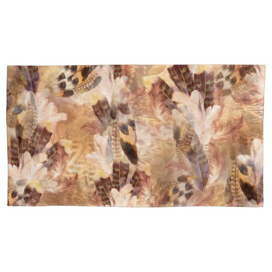 Exotic Mix Brown Tones Bird vether Print Kussensloop (Voorkant)
