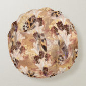 Exotic Mix Brown Tones Bird vether Print Rond Kussen (Achterkant)