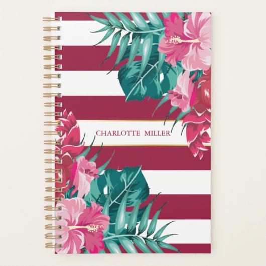 Exotic Monogram burgundy Floral striped Planner (Voorkant)
