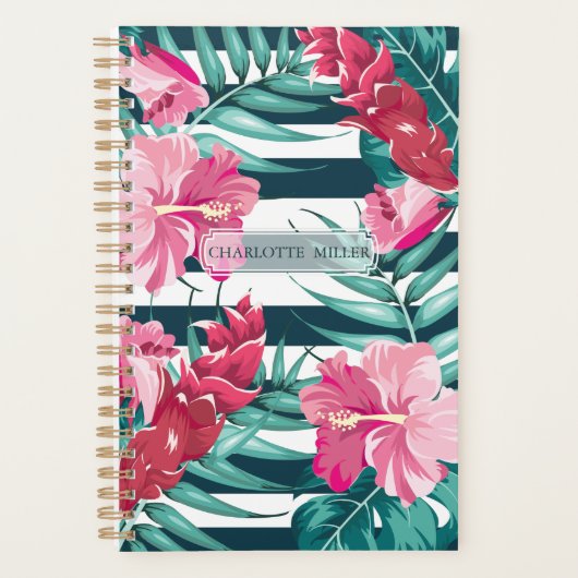 Exotic Monogram Summer Floral striped Planner (Voorkant)