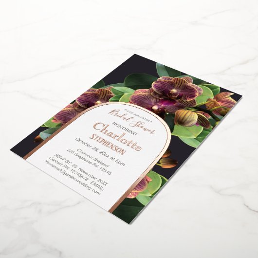 Exotic Orchids Vrijgezellenfeest Roos Gold Foil In Folie Uitnodiging (Gedraaid)