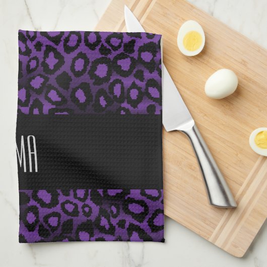 Exotic Paars leopard Animal Pattern | Monogram Theedoek (Quarter Fold)