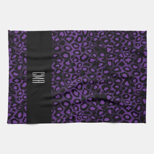 Exotic Paars leopard Animal Pattern | Monogram Theedoek (Horizontaal)