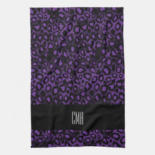 Exotic Paars leopard Animal Pattern | Monogram Theedoek (Verticaal)