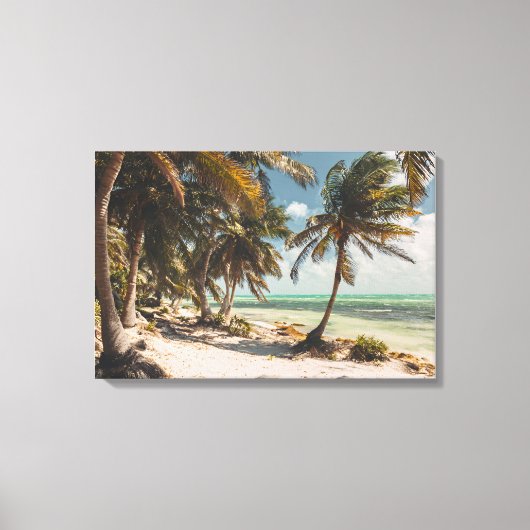 Exotic Palm Trees Turquoise Sea White Sand Beach Canvas Afdruk (Voorkant)