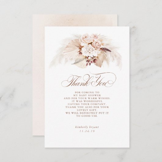 Exotic Pampas Grass Floral Baby shower Hartelijk d Bedankkaart (Voorkant / Achterkant)