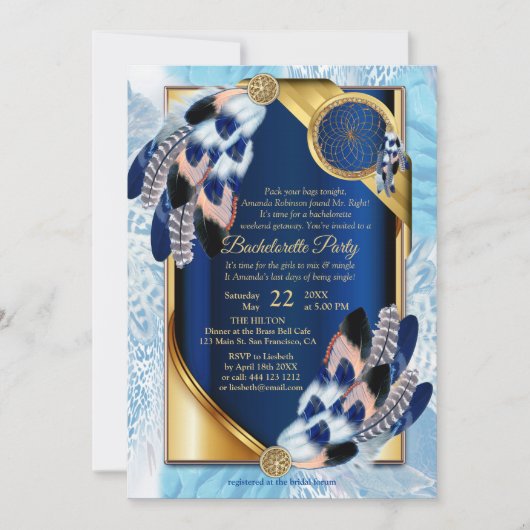 Exotic-Parrot Blue tone feathers Bachelorette Kaart (Voorkant)