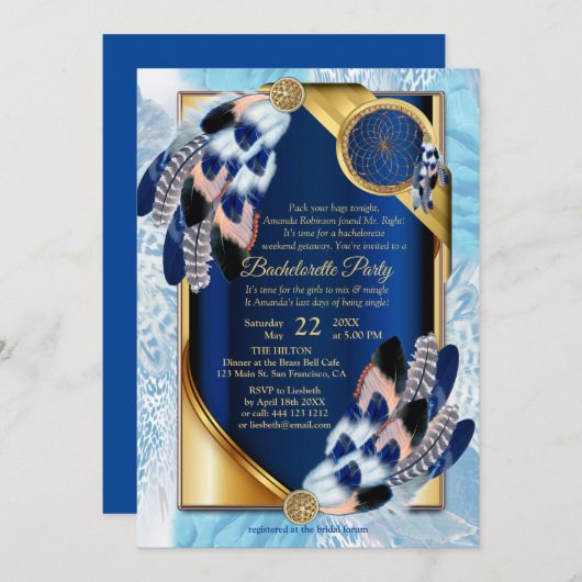 Exotic-Parrot Blue tone feathers Bachelorette Kaart (Voorkant / Achterkant)