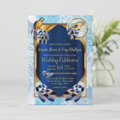 Exotic-Parrot Blue tone veren bruiloft Kaart (Staand voorkant)