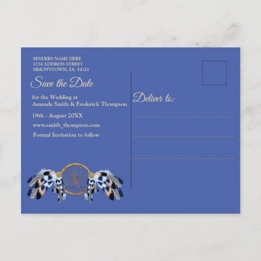 Exotic-Parrot Blue tone veren Save the Dates Aankondigingskaart (Achterkant)