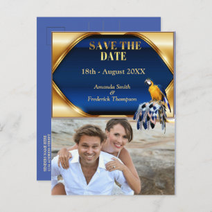 Exotic-Parrot Blue tone veren Save the Dates Aankondigingskaart