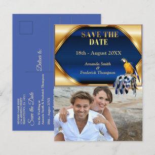 Exotic-Parrot Blue tone veren Save the Dates Aankondigingskaart