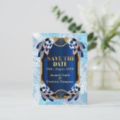 Exotic-Parrot Blue tone veren sparen de Dates Aankondigingskaart (Staand voorkant)