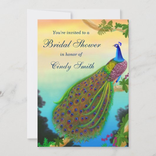 Exotic Peacock Bridal Shower Invitation Kaart (Voorkant)