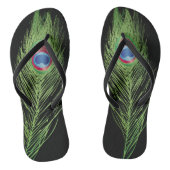 Exotic Peacock Feather on Black Teenslippers (Voetbed)