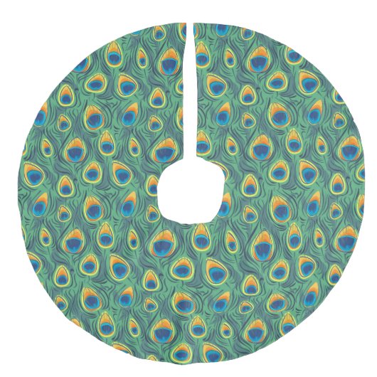 Exotic Peacock Feather Pattern Jewel groen Imitatie Linnen Kerstboom Rok (Voorkant)